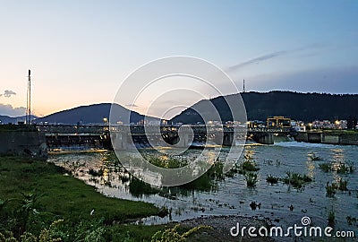 Dam on Bistrita river, in Piatra Neamt Romania Stock Photo