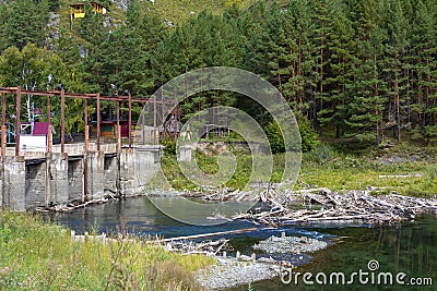 The dam of the Chemal hydroelectric power station Stock Photo