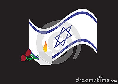 Israel Memoria lday design, Israel wavy flag, memorial candle and Red Green dam hamaccabim blood of the Maccabees flower Vector Illustration