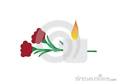 Memorial candle and Red Green dam hamaccabim blood of the Maccabees flower Vector Illustration