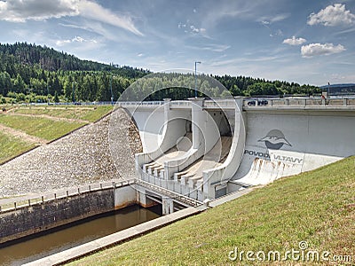 Dam on Lipno lake, main weir on popular dam on Vltava river Editorial Stock Photo