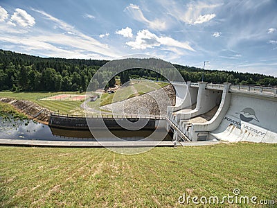 Dam on Lipno lake, main weir on popular dam on Vltava river Editorial Stock Photo