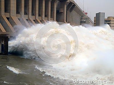 Dam of the Merowe hydroelectric power station Stock Photo