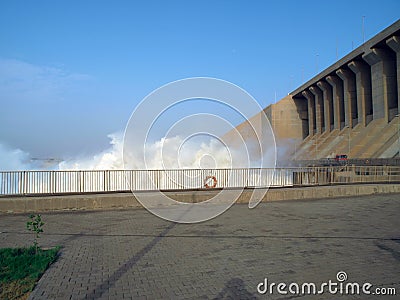 Dam of the Merowe hydroelectric power station Stock Photo