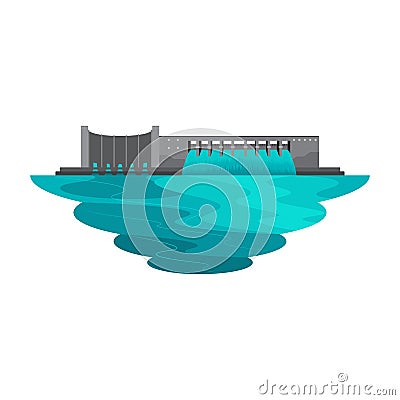 Dam Reservoir Water Lake for Power Energy Landscape Vector Illustration