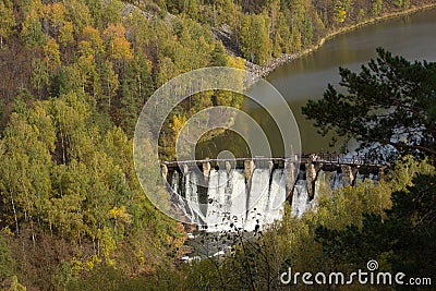 The dam on the river Bolshaya Satka. Russia. Waterfalls on a small mountain rive Stock Photo