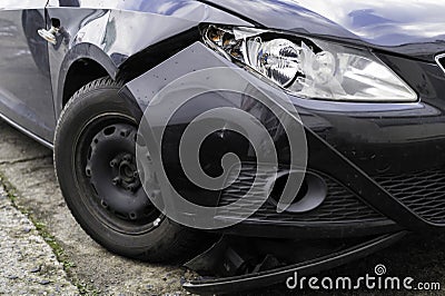 Damage to a car after collision Stock Photo