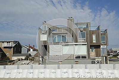 Damaged beach house in devastated area one year after Hurricane Sandy Editorial Stock Photo