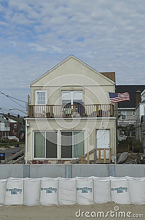 Damaged beach house in devastated area one year after Hurricane Sandy Editorial Stock Photo