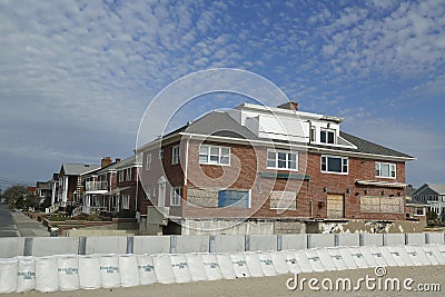 Damaged beach house in devastated area one year after Hurricane Sandy Editorial Stock Photo