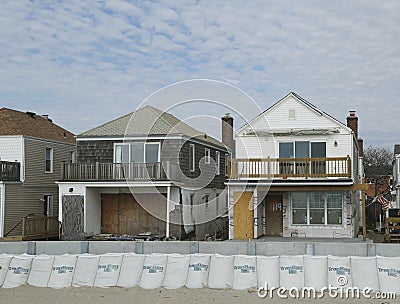 Damaged beach houses in devastated area one year after Hurricane Sandy Editorial Stock Photo