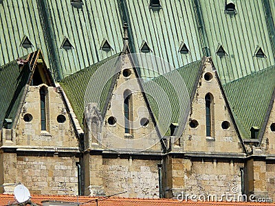 Damaged cathedral roof in Zagreb Stock Photo