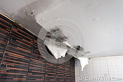 Damaged ceiling from water leak Stock Photo