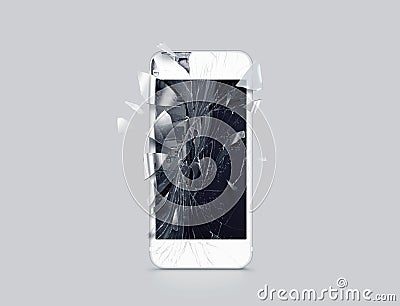 Damaged cell phone display, scattered shards, 3d rendering Stock Photo