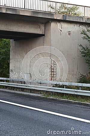 Damaged concrete highway bridge Stock Photo