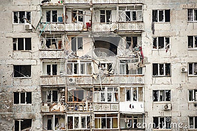 Damaged and destroyed civilian houses in Bakhmut Editorial Stock Photo