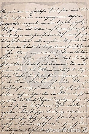 Distressed antique hand written letter on sepia paper Stock Photo