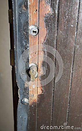 Damaged door after housebreaking Stock Photo