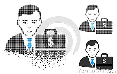 Damaged Dotted Halftone Dollar Accounter Icon with Face Vector Illustration