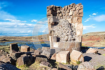 Damaged Funerary Tower Stock Photo