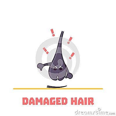 Damaged hair follicle sad cartoon character illustration Vector Illustration
