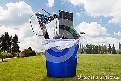 Damaged Hardware Equipment In Dustbin Stock Photo