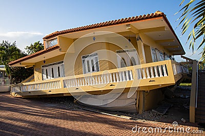 Damaged house after an earthquake in Yauco, Puerto Rico Editorial Stock Photo