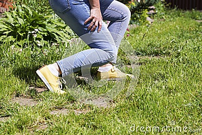 Damaged leg muscles women Stock Photo