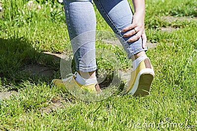 Damaged leg muscles women Stock Photo