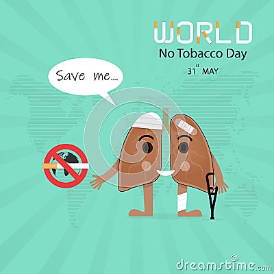 Damaged Lung cartoon character and Stop Smoking vector design .C Vector Illustration