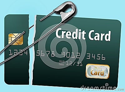 Damaged and mended credit card Stock Photo
