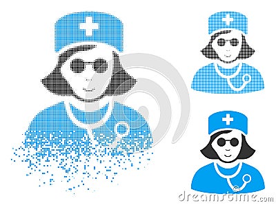 Damaged Pixelated Halftone Blind Nurse Icon with Face Vector Illustration