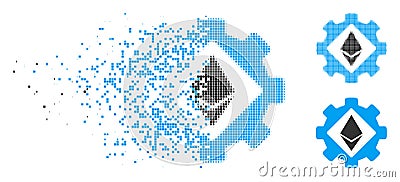 Damaged Pixelated Halftone Ethereum Options Gear Icon Vector Illustration