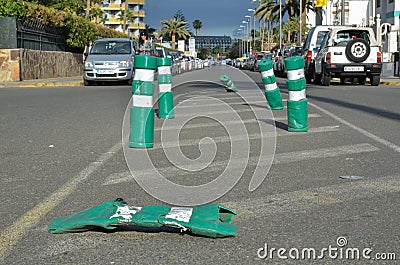 Damaged road cones Editorial Stock Photo
