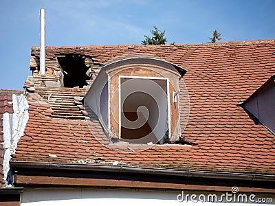 Damaged roof Stock Photo