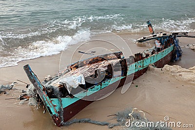 Damaged ship Stock Photo