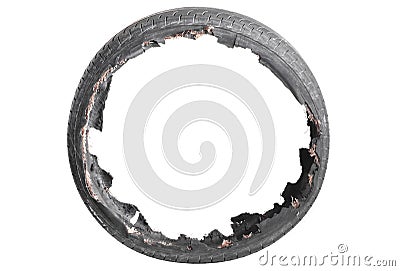 Damaged tire after tire explosion Stock Photo