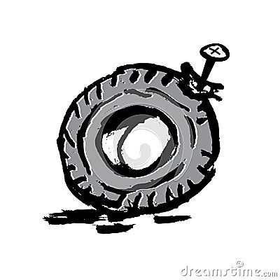 Damaged tire vector sketch Vector Illustration