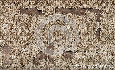 Old damaged vintage wallpaper wall background Stock Photo