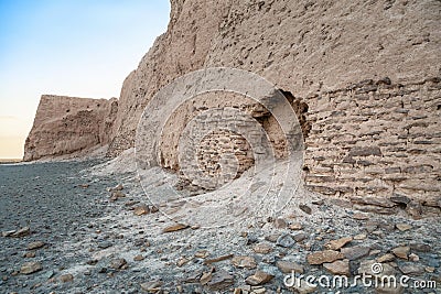 Damaged wall of Djanpik qala fortress in Karakalpakstan region o Stock Photo