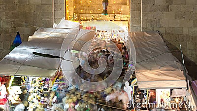 Damascus Gate entrance timelapse Old City Jerusalem Palestine Israel night light long exposure motion blur Editorial Stock Photo