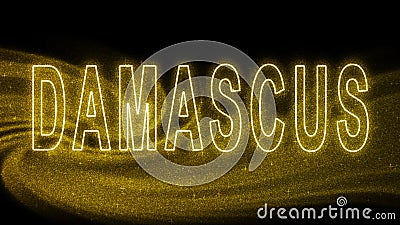 Damascus Gold glitter lettering, Damascus Tourism and travel, Creative typography text banner Stock Photo