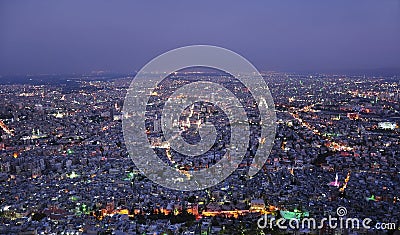 Damascus, Syria, aerial night view Stock Photo