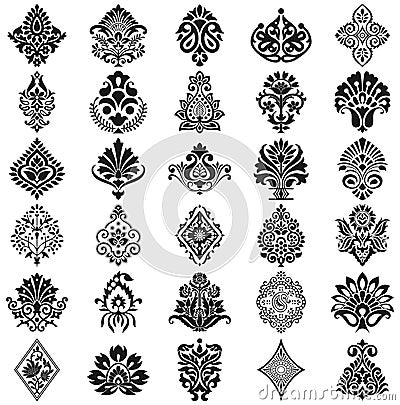 Damask floral pattern set Vector Illustration