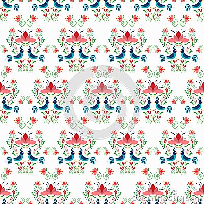 Damask pattern with birds and flowers. Vector Illustration