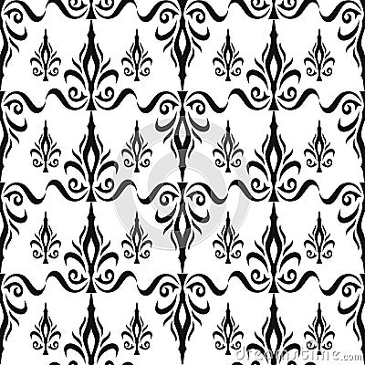 Damask seamless floral pattern. Royal wallpaper. Flowers and crowns in black on white background Stock Photo