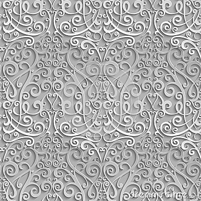 Damask seamless pattern. 3D element with shadow and highlight. Vector Illustration