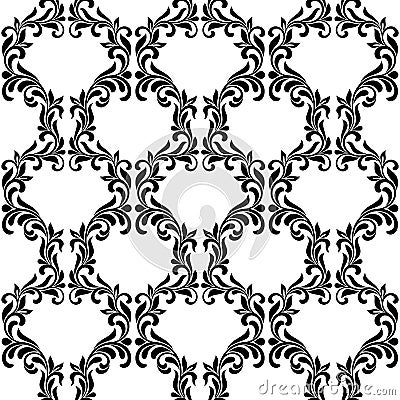 Damask Seamless Vector Pattern in Black and White colors. Elega Vector Illustration