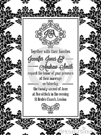 Damask victorian brocade for wedding invitation Vector Illustration