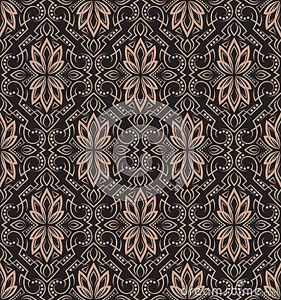 Damask vintage seamless pattern design. Symmetric floral wallpaper. Vector tileable ornament Vector Illustration